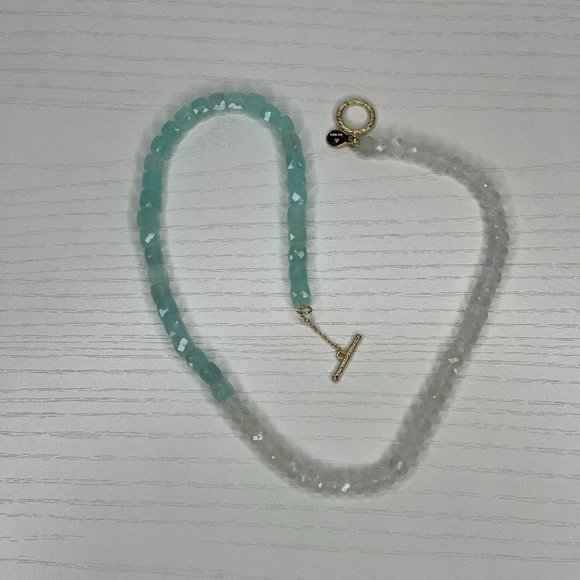 Rarities 2 Color Gold Plate Over .925 Sterling Silver Moonstone Bead Necklace - Picture 2 of 3